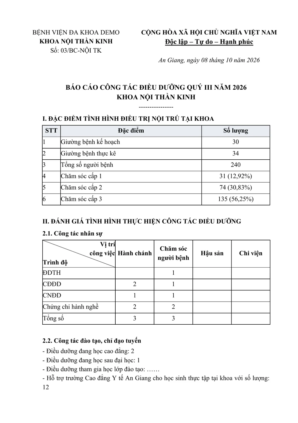 Word report page generated by the system